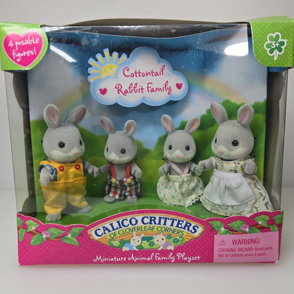 Vintage Calico Critters Cloverleaf Corners Cottontail Rabbit Family Set NIB 2009